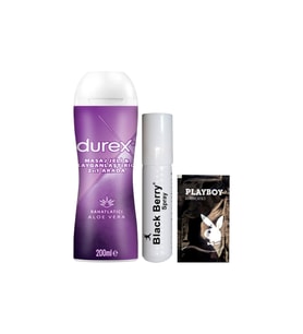 Durex Aloe Vera 2'si 1 Arada Masaj & Kayganlaştırıcılı Özellikli Jel + Black Berry GeciktirmeyeSprey + Hediye