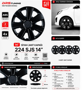 Chery Uyumlu 14 Inc Kırılmaz Parlak Siyah Jant Kapağı 1 Takım 4 Adet No:224