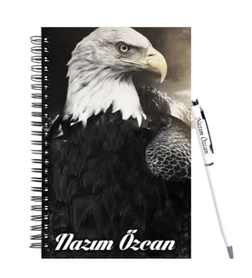 Kartal Tasarımlı Ahşap Defter Kalem Seti