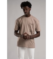 FBI Yarım Oversize (Hafif Bol Kesim) Bisiklet Yaka Cepli Pamuklu T-shirt (Kahverengi)