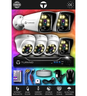 TURKNO 6 Kameralı Karie 3 İç Kamera Set HDD'siz Full HD Renkli Gece Görüşlü Güvenlik Kamerası Sistemi
