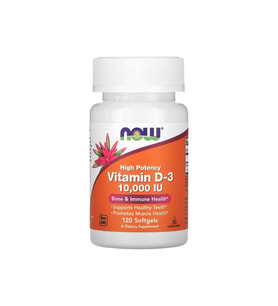 NOW Foods, D3 Vitamini, Yüksek Etkili, 10.000 IU, 120 Yumuşak Kapsül