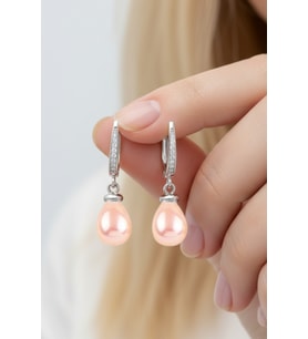 925 Ayar Gümüş Sallantılı Pembe Damla İnci Kadın Küpe  8×12 mm İnci
