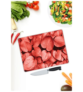 Pembe Yapraklar Cam Kesme  ve Sunum Tahtası 25 cm X 35 cm