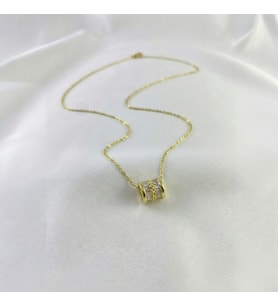 Lorivelle Baget Zirkon Taşlı Silindir Roll Çelik Kolye - Kararmaz Modern Geometrik Tasarım (Gold ve Gümüş)