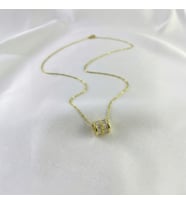 Lorivelle Baget Zirkon Taşlı Silindir Roll Çelik Kolye - Kararmaz Modern Geometrik Tasarım (Gold ve Gümüş)