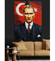 Türk Bayraklı Mustafa Kemal Atatürk Portresi Dekoratif Kanvas - Mdf Ahşap Tablo