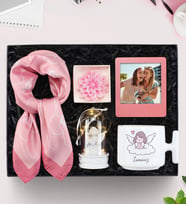 Kişiye Özel T Kupa & Melek Fanus &  Çerçeve & Fular & Lotus Mum Hediye Seti