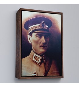 Çerçeveli Atatürk Portre Tablosu Mustafa Kemal Atatürk Dikdörtgen Dekoratif Kanvas Tablo (Beyaz)