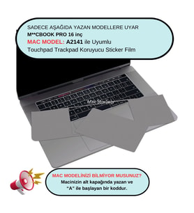 McStorey Macbook Pro 16inç Touchpad Sticker Film Koruyucu (2019 Yılı Cihazı) A2141 ile Uyumlu (Gri)
