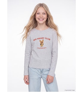 LCW Kids Gri Teddy Bear Baskılı Kız Çocuk Tişört