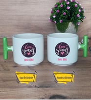 Love Your Self Kupa Bardak T Yeşil Kulplu Arkadaşa Hediye, Anneye Hediye