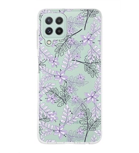 Samsung Galaxy M32 Uyumlu Kapak Floral Lila Tasarımlı Şeffaf Silikon Kılıf
