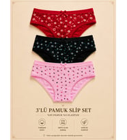 Intive Comfort Desenli Beli Yazılı Lastikli Lacivert/Pembe/Kırmızı 3'lü Slip Set