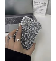 Apple iPhone 13 Pro Max Uyumlu Taşlı Simli Kamera Lens Korumalı Kılıf (Gri)