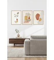 Modern Soyut Organik ve Geometrik Desenler 3’lü Ahşap Çerçeveli Tablo Seti