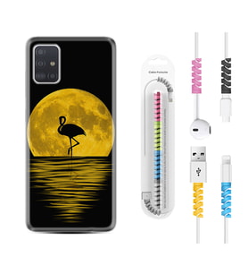 Samsung a71 A72 A73 A7 A9 2018 C7 C9 Kılıf Kablo Koruma Spiral Silikon Ay ve Flamingo 1775
