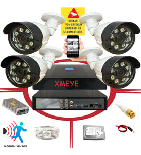 4 lü Hareket Algılayan 5 MP Lens 8 Warm Led Gece Renkli Gösteren Güvenlik Kamerası Seti BS 2308W