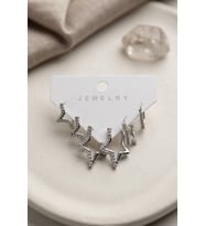Gümüş Renk Zirkon Taşlı Pirinç Yıldız Model Kadın Küpe Seti