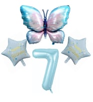 Mavi Kelebekli Happy Birthday 7 Yaş Folyo Balon Set