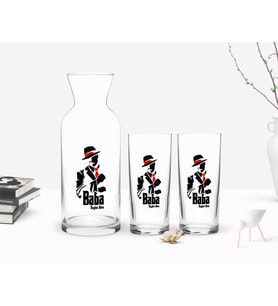 BK Gift Kişiye Özel Renkli Baskılı Godfather Baba Tasarımlı İkili Rakı Bardağı ve Karaf Hediye Seti-18 (Model 1)