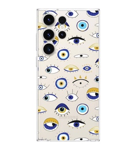 PrintiFy Samsung Galaxy S24 Ultra ile Uyumlu 1mm Slim Fit Nazar Boncuğu 2 Baskılı Şeffaf  Kılıf
