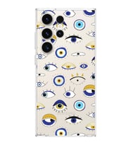PrintiFy Samsung Galaxy S24 Ultra ile Uyumlu 1mm Slim Fit Nazar Boncuğu 2 Baskılı Şeffaf  Kılıf