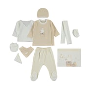 Civil Baby Papyonlu Ayıcık Nakışlı Zıbın Setleri - Bej