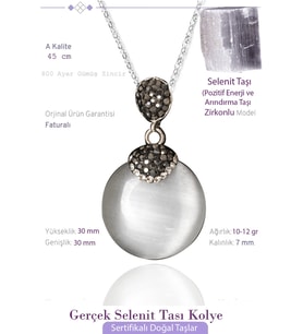Sertifikalı Zirkon Model Taşlı Yuvarlak Selenit Taşı Kolye (Çok Renkli)