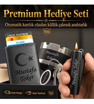 Hemen Kargo Sevgiliye Eşe Babaya Arkadaşa Hediye Seti - Ay Yıldız Bayrak Logolu Mekanizmalı Otomatik Kartlık Cüzdan Clipper Çakmak Küllük ve Anahtarlık