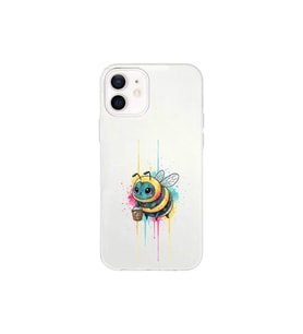 iPhone 12 Mini ile uyumlu Splash arı tasarımlı şeffaf silikon kılıf