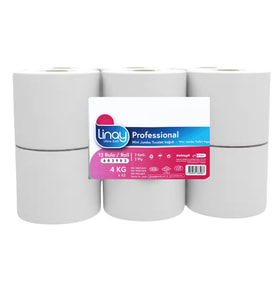 Linay Mini Jumbo Tuvalet Kağıdı – 12 Rulo, 4 kg, 2 Katlı, 9.8 cm x 95 m, %100 Selüloz