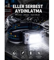 Kompakt LED Kafs Feneri USB Şarjlı Manyetik 2 Işık Modlu 215 Lümen Yeni Nesil