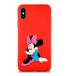 Apple iPhone XS Soft Premier Kapak Minnie Mouse-E Tasarımlı Silikon Kılıf - Kırmızı (Şeffaf)