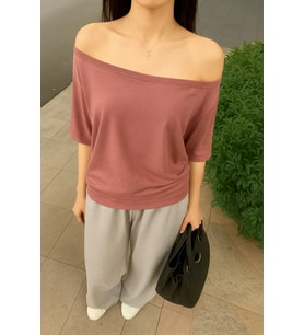 Kadın Düşük Omuz Kayık Yaka Oversize T-Shirt