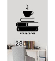 Kahve Ve Kitap Köşesi Duvar Sticker Yapıştırma (SUDAN VE NEMDEN ETKİLENMEZ)