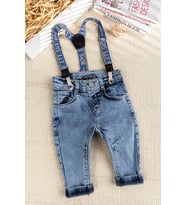 Askılı Denim Şık Kot Erkek Bebek Pantolon (Mavi)