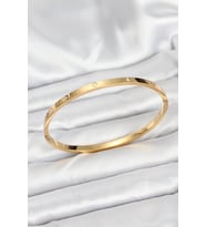 316L Çelik Gold Renk Zirkon Taşlı 65 mm İnce Kadın Kelepçe Bileklik 5886 - SSSSSS3892-9788
