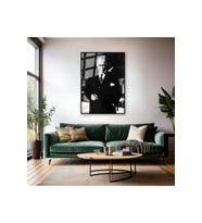 Siyah Beyaz Atatürk Portresi Metal Çerçeveli Cam Tablo Mustafa Kemal Atatürk Tablo Ev Ofis Dekoru (Siyah)