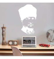 Kalpaklı Gazi Mustafa Kemal Atatürk Silüeti Dekoratif Duvar Sticker, Çıkartma, Etiket Beyaz