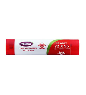 Polmix Tıbbi Atık 72x95 cm Battal Çöp Poşeti 12.6 kg 20 Rulo 200 Adet