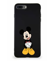 Apple iPhone 8 Plus Soft Premier Kapak Mickey Mouse-A Tasarımlı Silikon Kılıf - Siyah (Şeffaf)