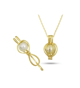 Gümüş Gold Beyaz İncili Kadın Kolye CSR2180968