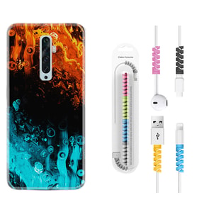 Oppo Reno 2Z 4 Lite 4 Pro 5 6 7 A31 Kılıf Kablo Koruma Spiral Silikon Orange Blue Color 1665