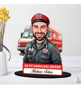 Kişiye Özel Erkek Ambülans Şoförüne Hediye Karikatürlü Biblo