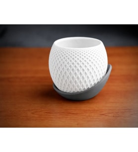 3D Baskı Küre Saksı - Kafes Dokulu İki Parçalı Dekoratif Saksı - Beyaz-Gri