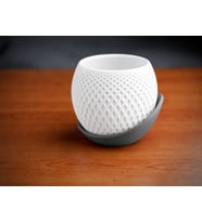 3D Baskı Küre Saksı - Kafes Dokulu İki Parçalı Dekoratif Saksı - Beyaz-Gri