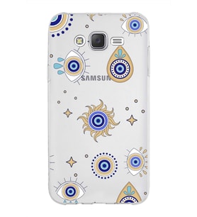 PrintiFy Samsung Galaxy J7 ile Uyumlu 1mm Slim Fit Nazar Boncuğu 5 Baskılı Şeffaf  Kılıf
