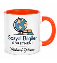 Sosyal Bilgiler Öğretmenine Özel Porselen Turuncu Nescafe Fincanı