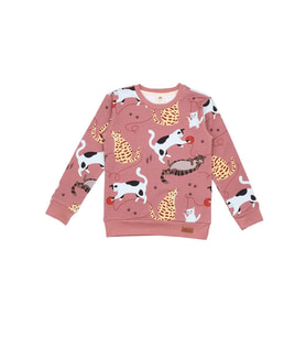 Kedi Desenli Dijital Baskılı Organik Bebek Sweatshirt